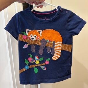 Mini Boden Navy Kids T-Shirt with Red Panda Appliqué. EUC. Size 2-3T